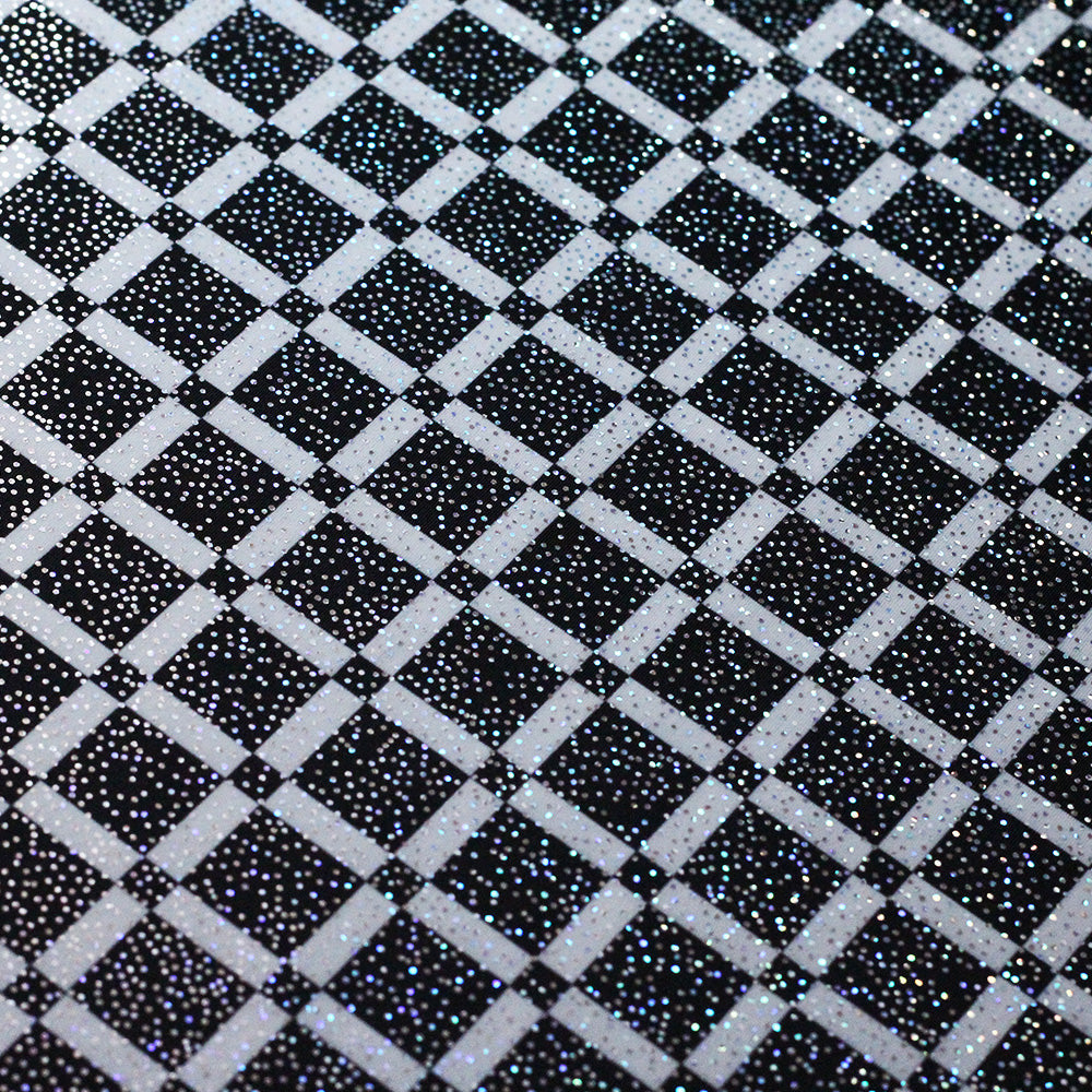 50s Check Polyester Spandex Fabric - Black and White Plaid, 58-60" Width, 240 GSM (1 Yard)