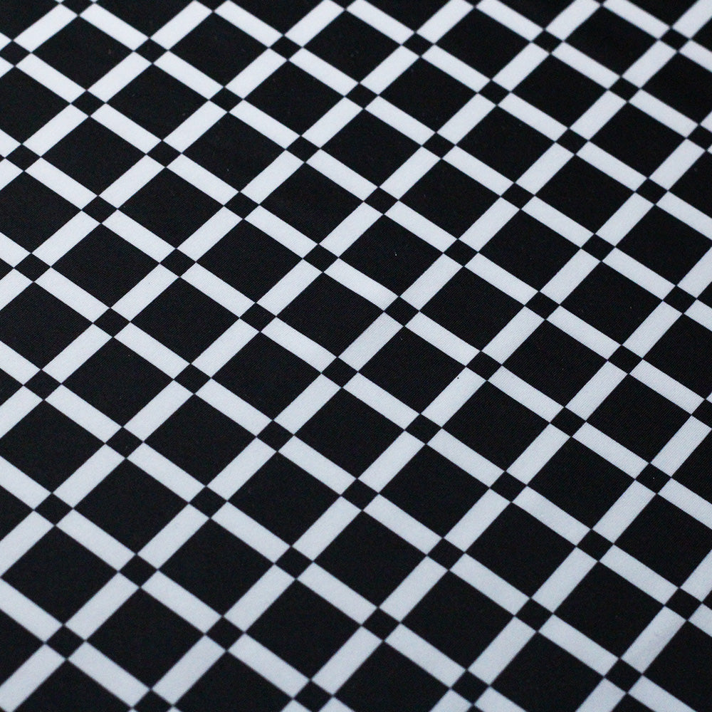 50s Check Polyester Spandex Fabric - Black and White Plaid, 58-60" Width, 240 GSM (1 Yard)