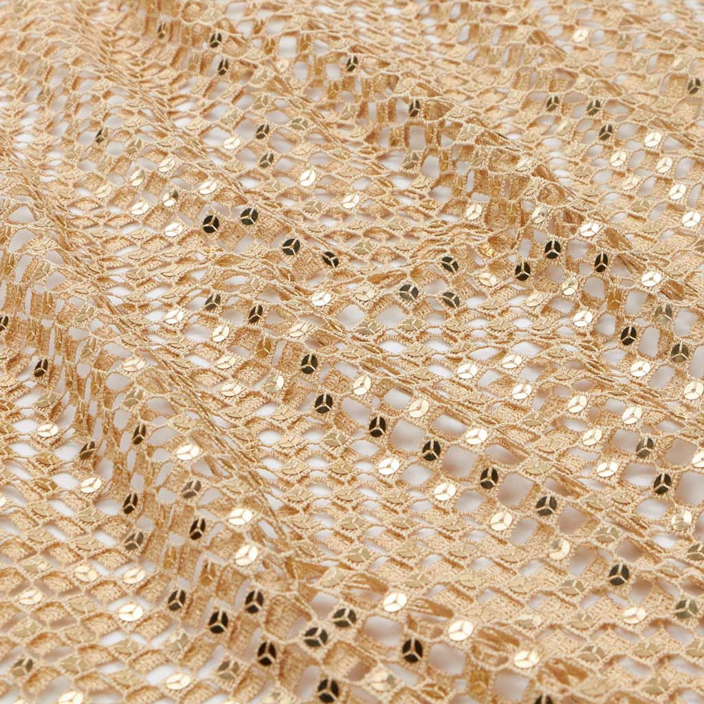 Chequered Knitted Lace Sequin Fabric - Silver, Aqua, Black, Red, Gold, 52/54" Width (1 Yard)