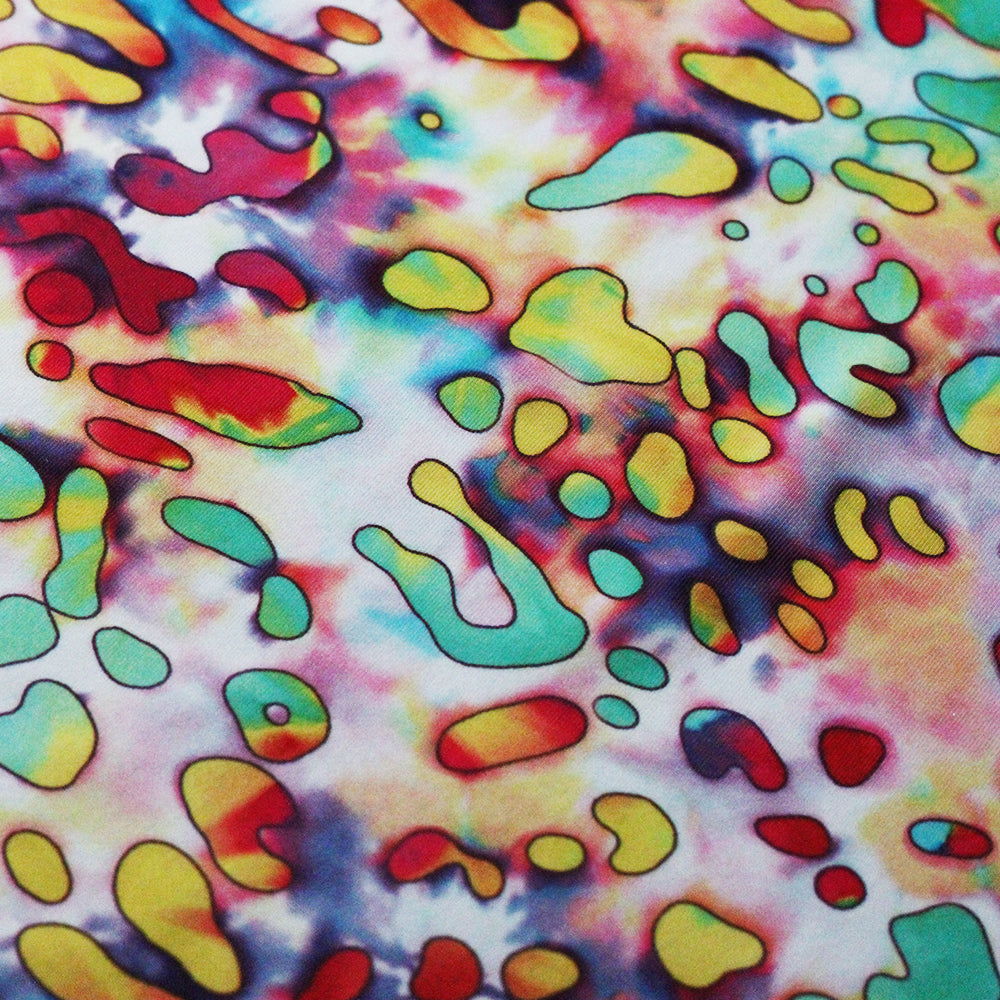 Cherry Cheetah Polyester Spandex Fabric - Multicolor Circle Print, 58/60" Width (1 Yard)