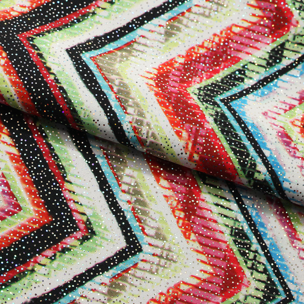 Chevron Pop Polyester Spandex Fabric - Multicolor Chevron Zigzag, 58/60" Width (1 Yard)