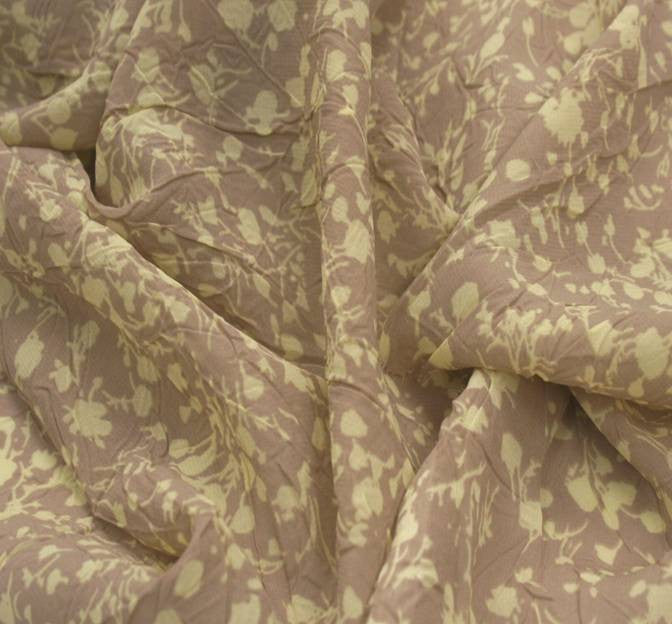 Chiffon Crinkle Print D#849-13132 100% Polyester Fabric - Taupe/Yellow, Crinkled Print, 53" Width (1 Yard)