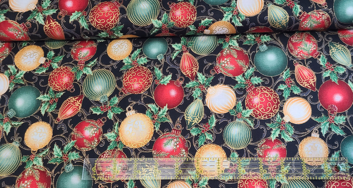 Quilting Cotton Christmas Splendor Holiday Black/Gold Hoffman Fabrics