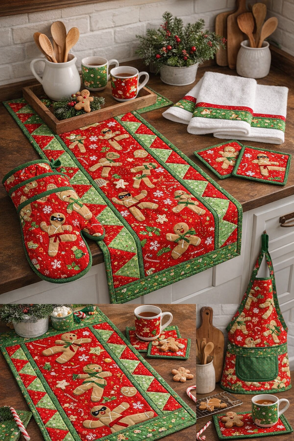 Quilting Cotton Gingerbread Ninja on Red Timeless Treasures