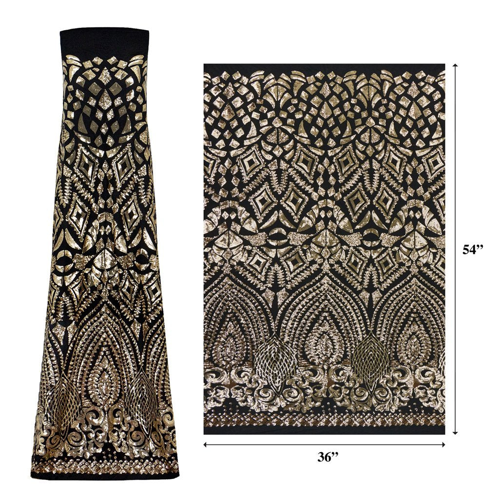 Cleopatra Stretch Mesh Sequin Fabric - Black/Gold, Black/Silver, Tan/Gold, Tan/Rose Gold, 54" Width (1 Yard)