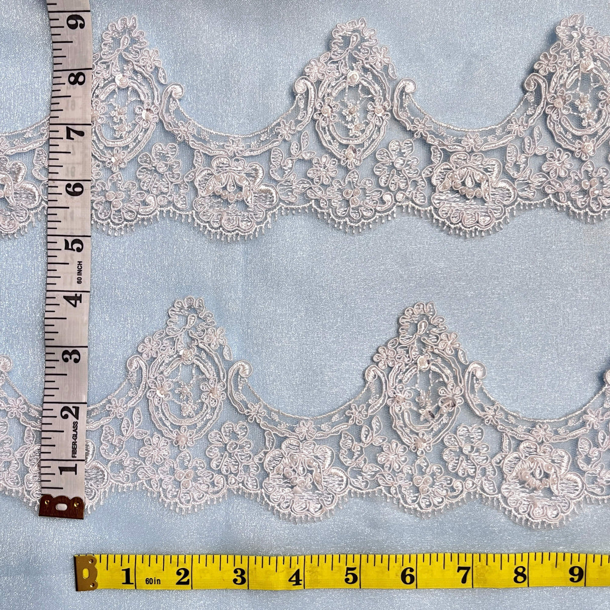 Beaded Floral Lace Trim White