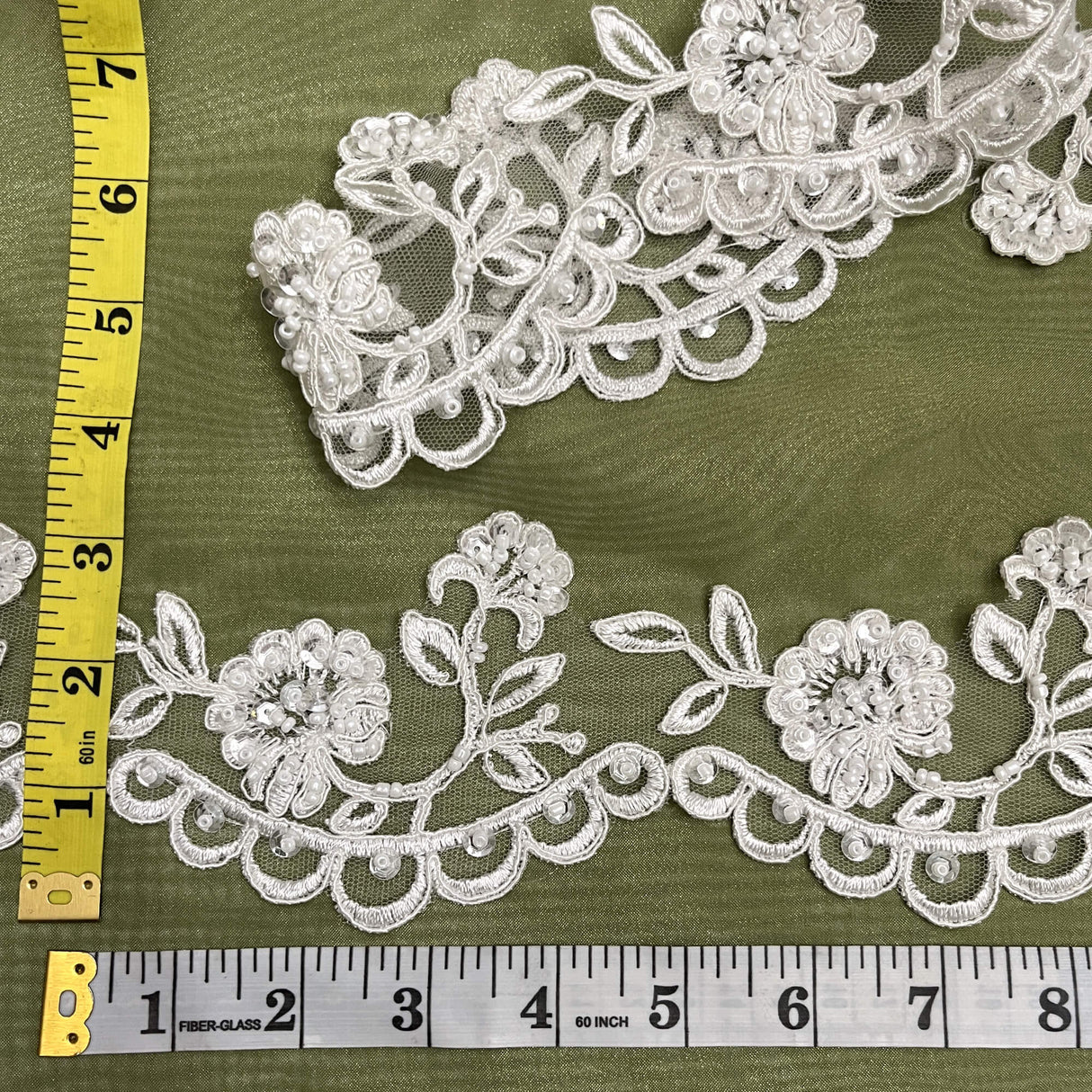 Beaded Corded Lace Trim Ivory
