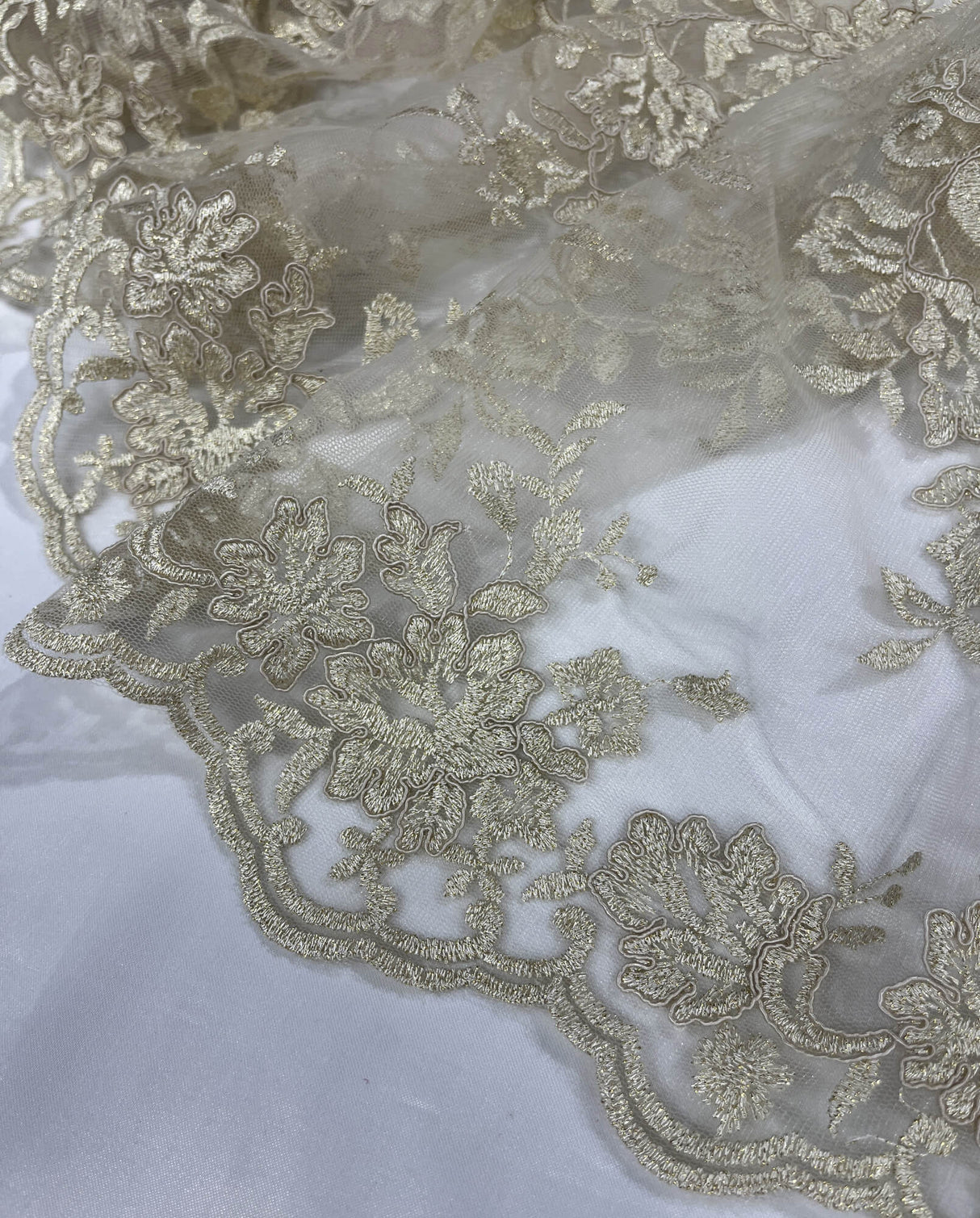 Corded Floral Lace Fabric Ivory