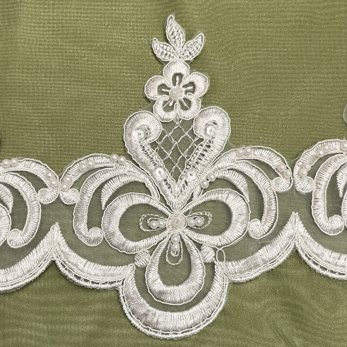 Beaded Corded Lace Trimming Ivory