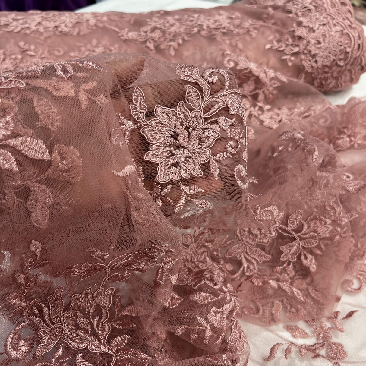 Corded Floral Lace Fabric Ivory