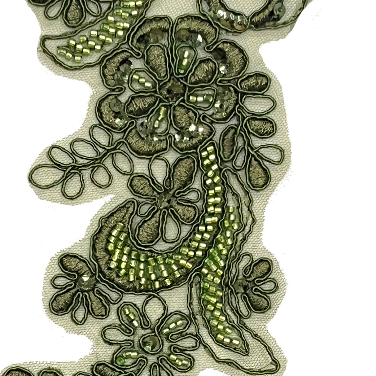 Beaded Corded Floral Lace Applique Pair