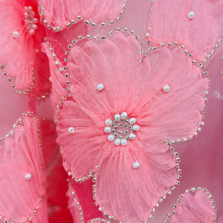 1 Yard Beaded 3D Floral Lace Fabric Embroidered 100 Percent Polyester Net Mesh 52 inch Width