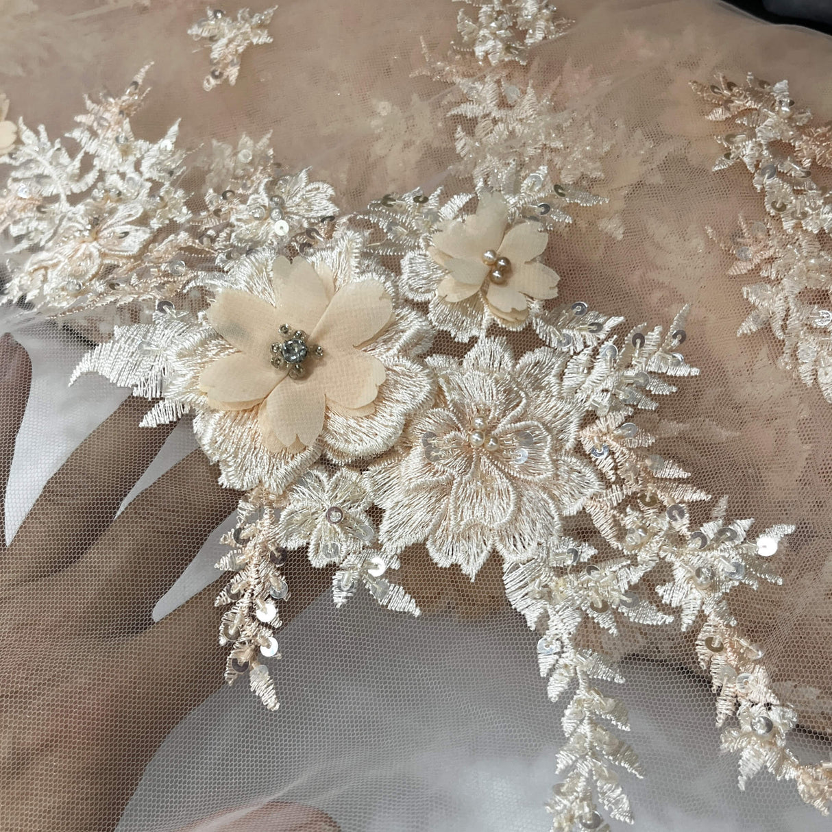 Beaded 3D Floral Lace Mesh