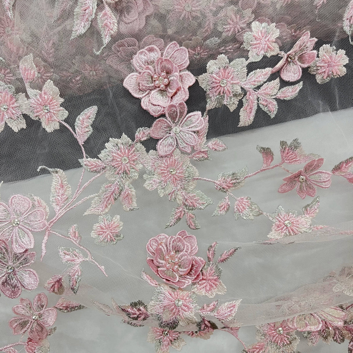 3D Beaded Floral Lace Fabric