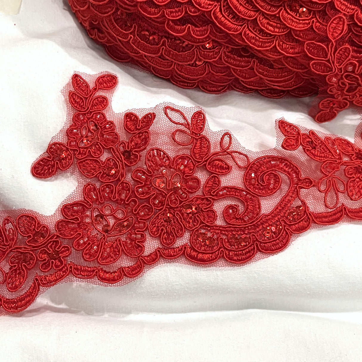 Beaded Corded Lace Trimming 4"