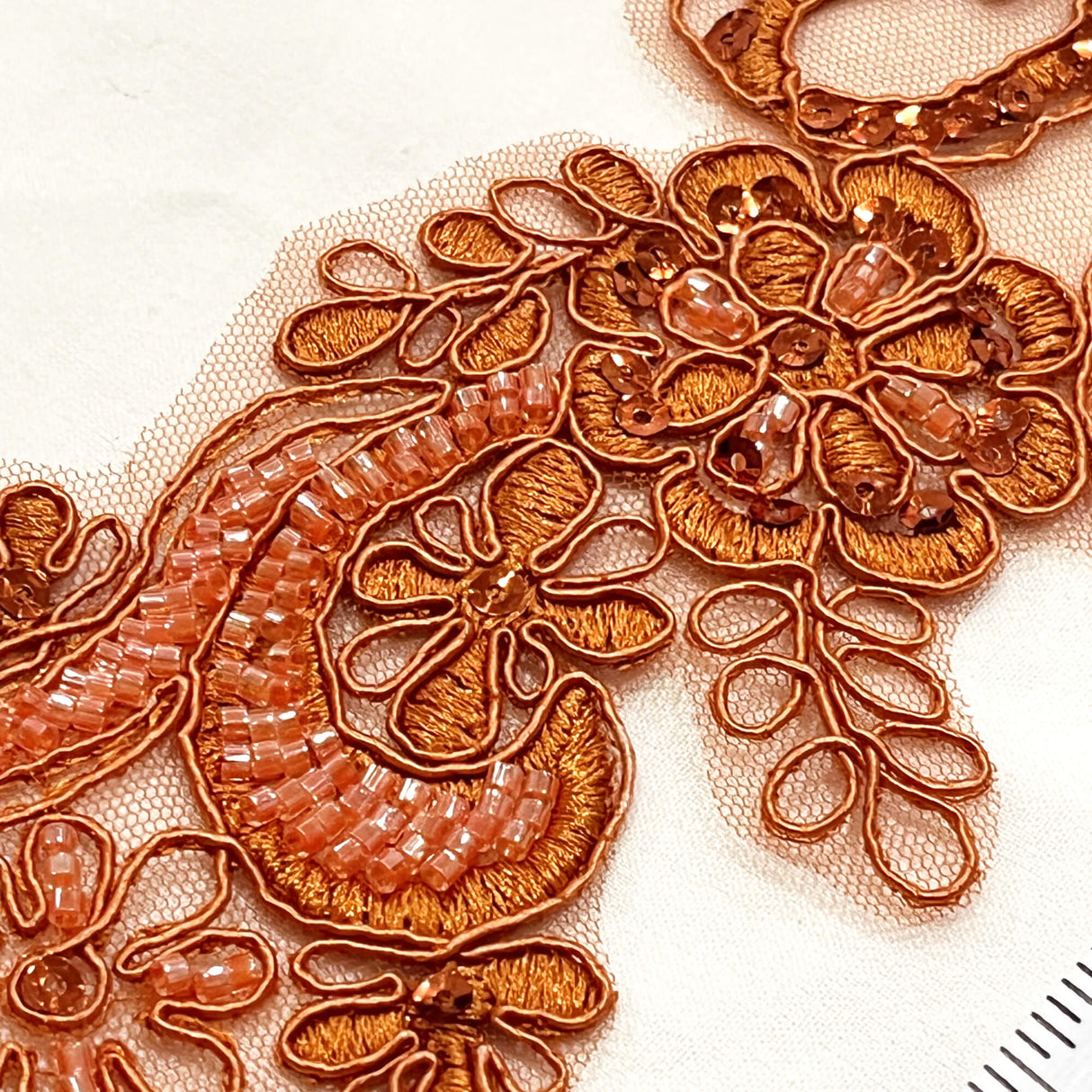 Beaded Corded Floral Lace Applique Pair