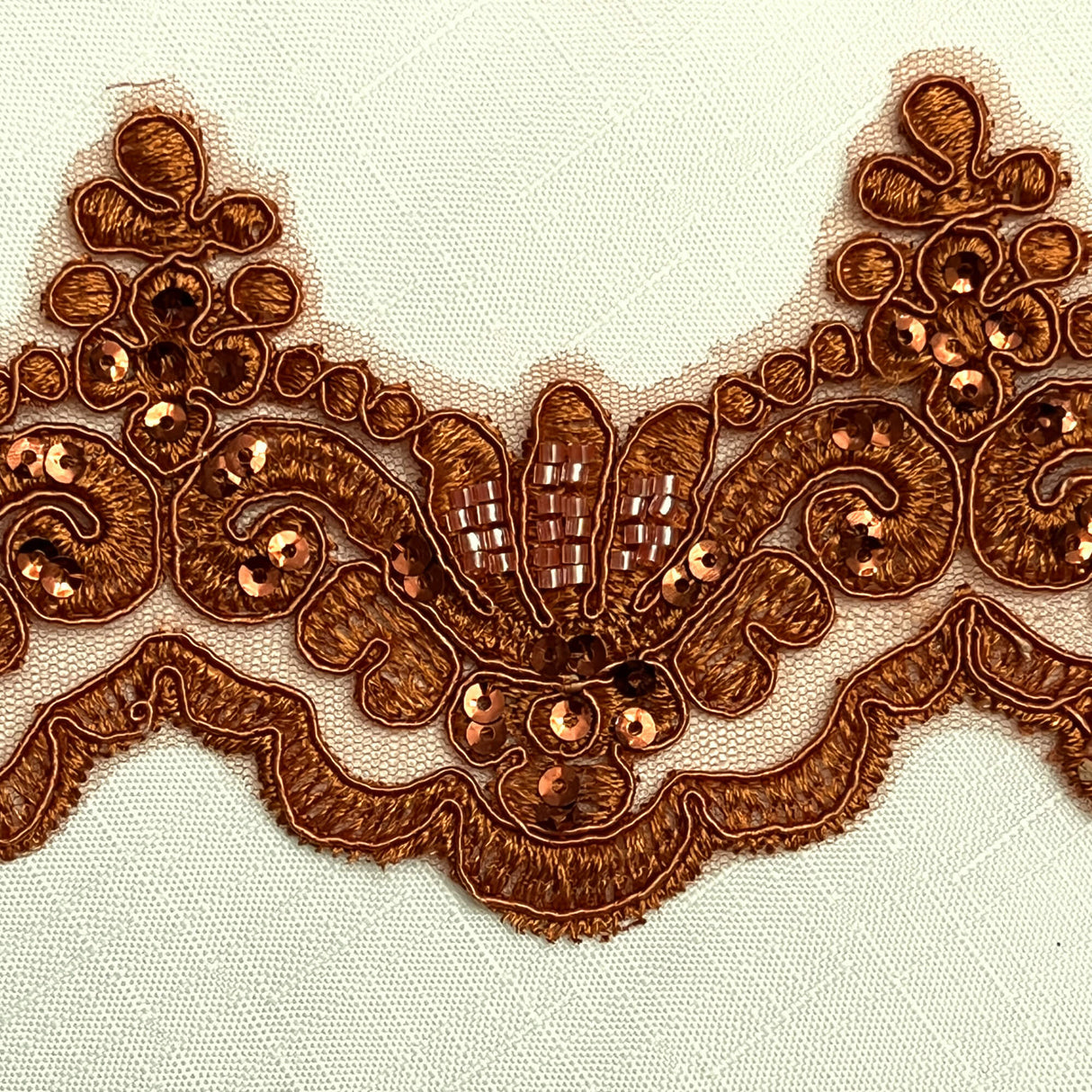 Beaded Corded Lace Trim on Net Mesh