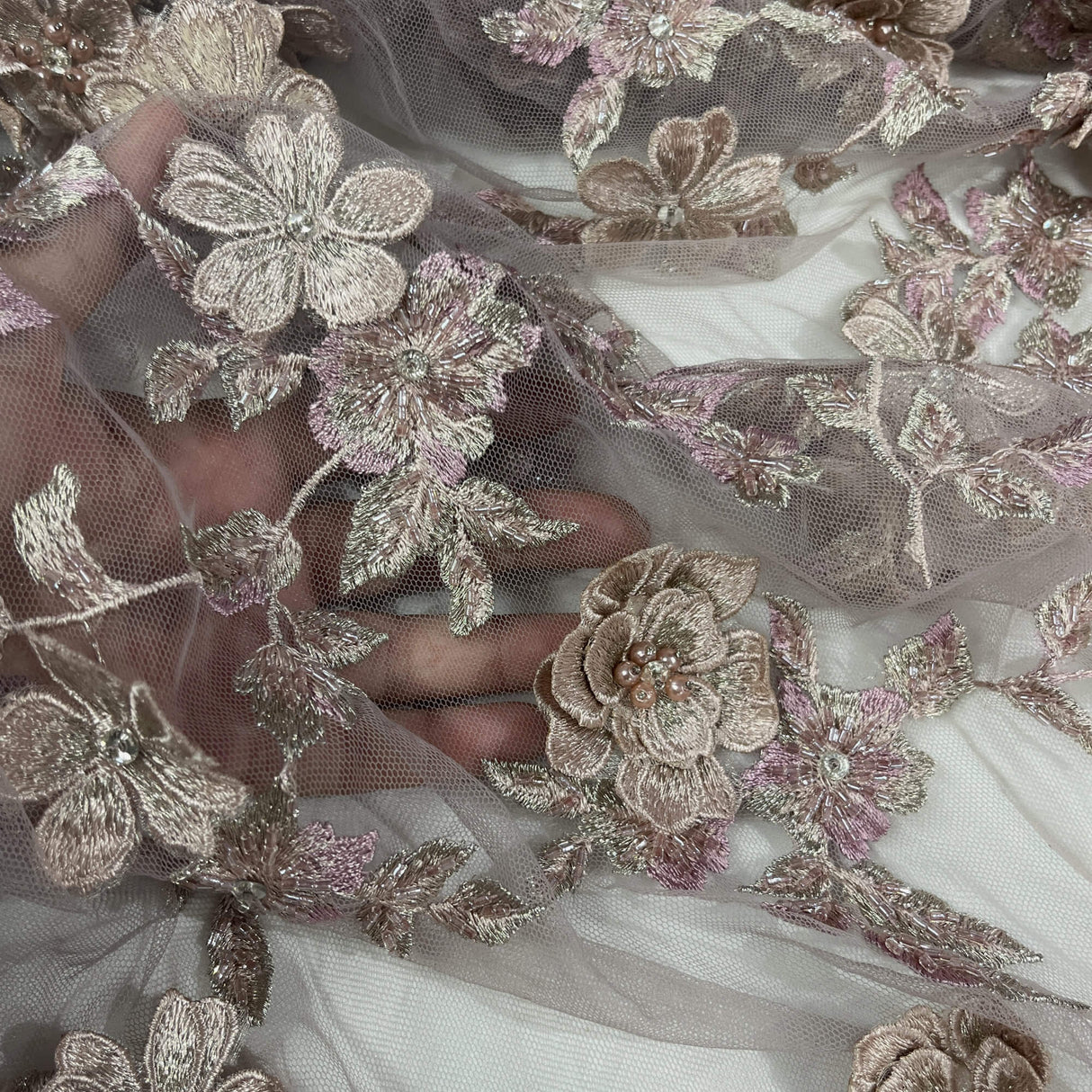 3D Beaded Floral Lace Fabric