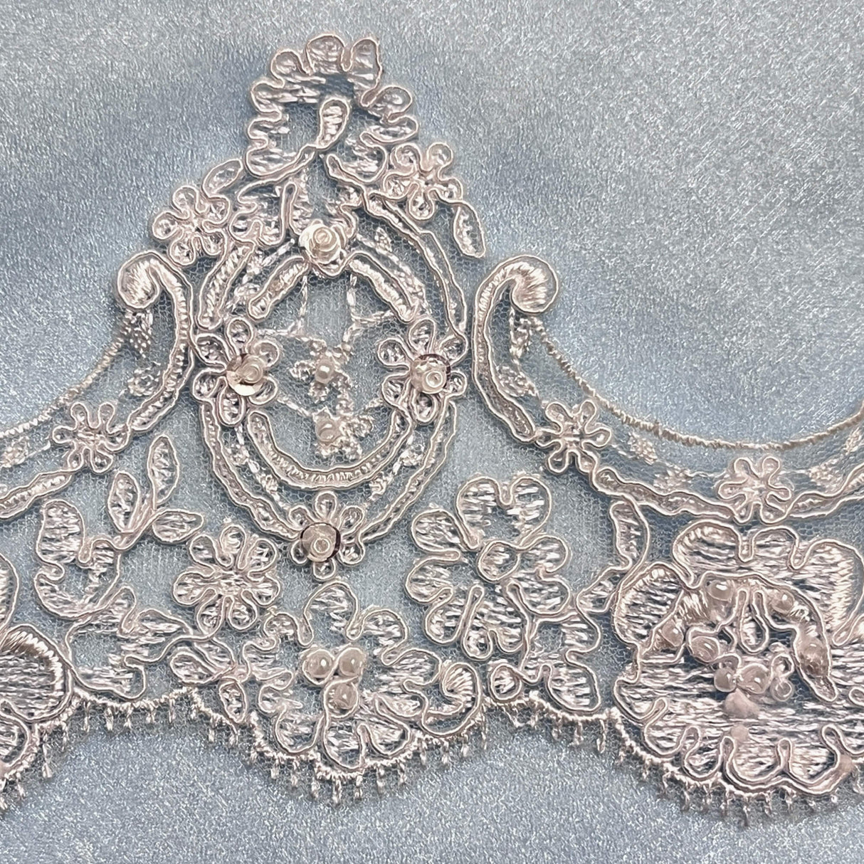 Beaded Floral Lace Trim White