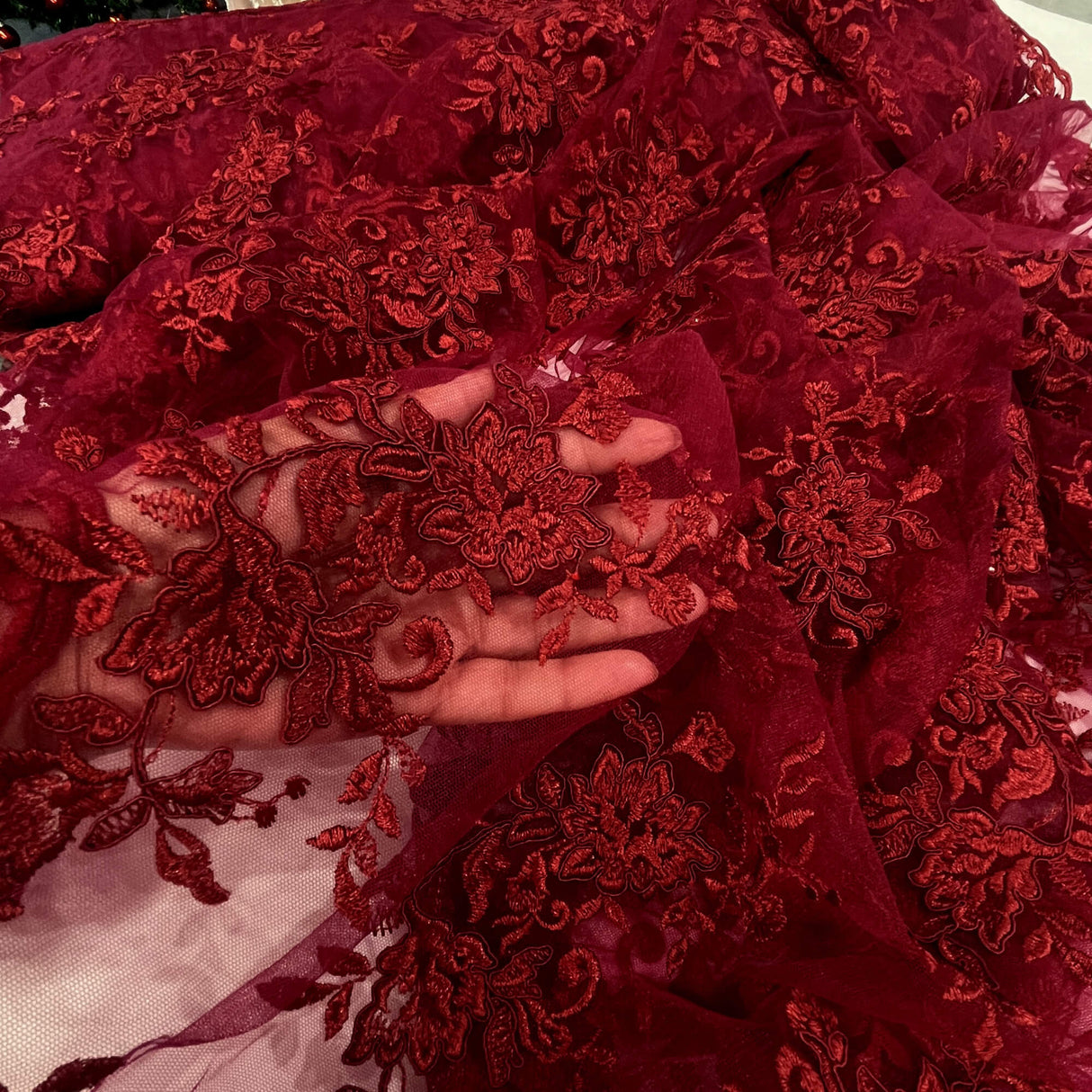 Corded Floral Lace Fabric Ivory
