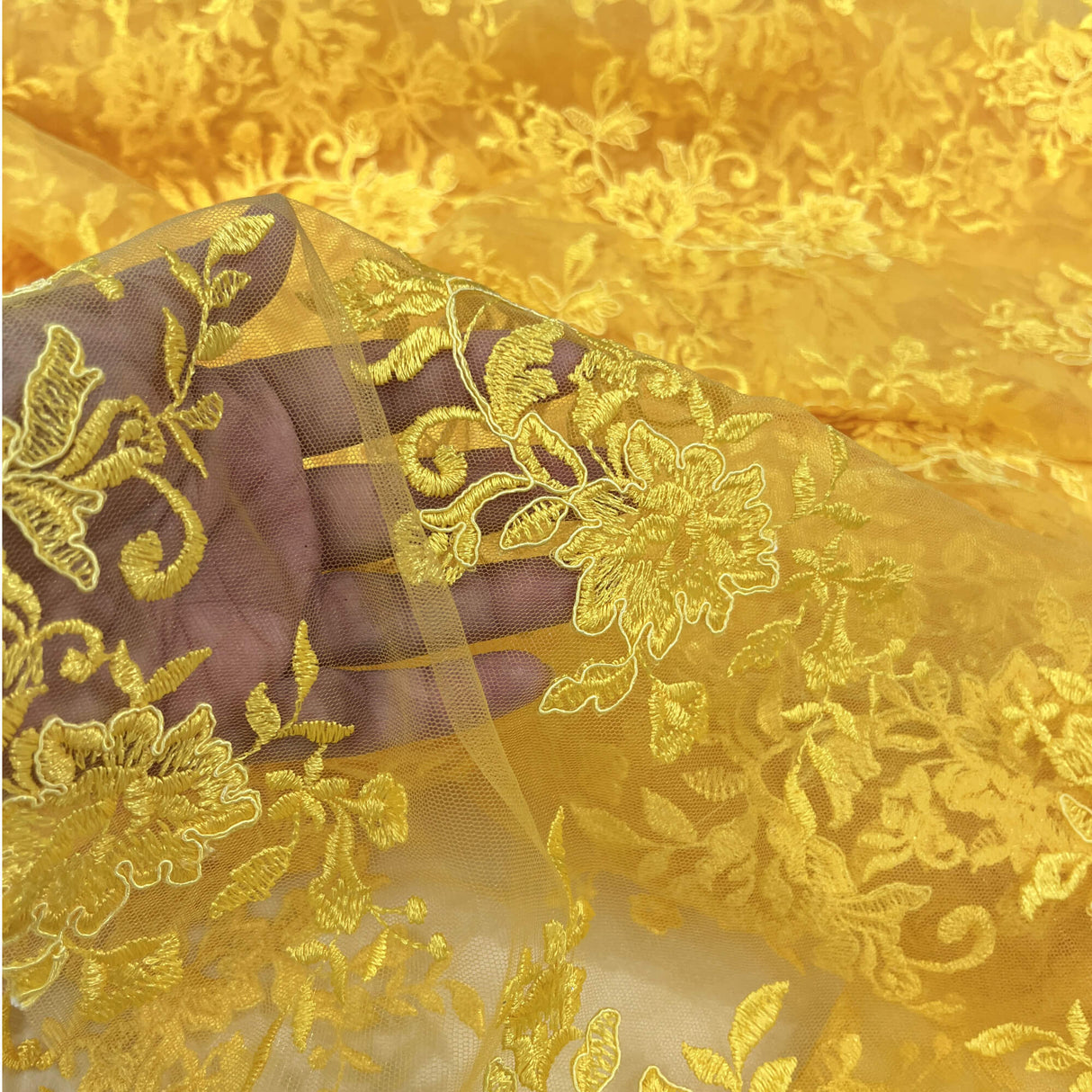 Corded Floral Lace Fabric Ivory