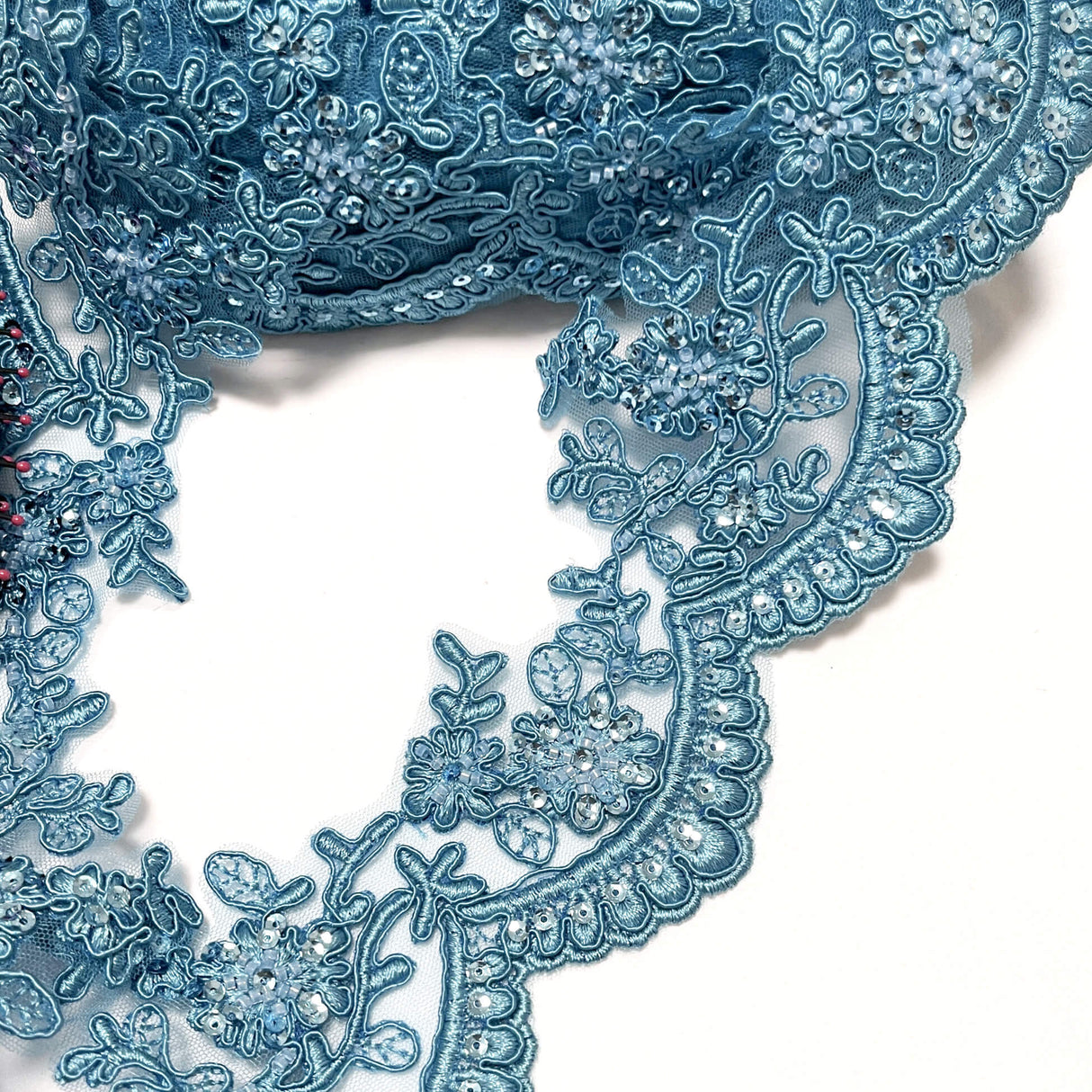 Embroidered Floral Beaded Lace Trim