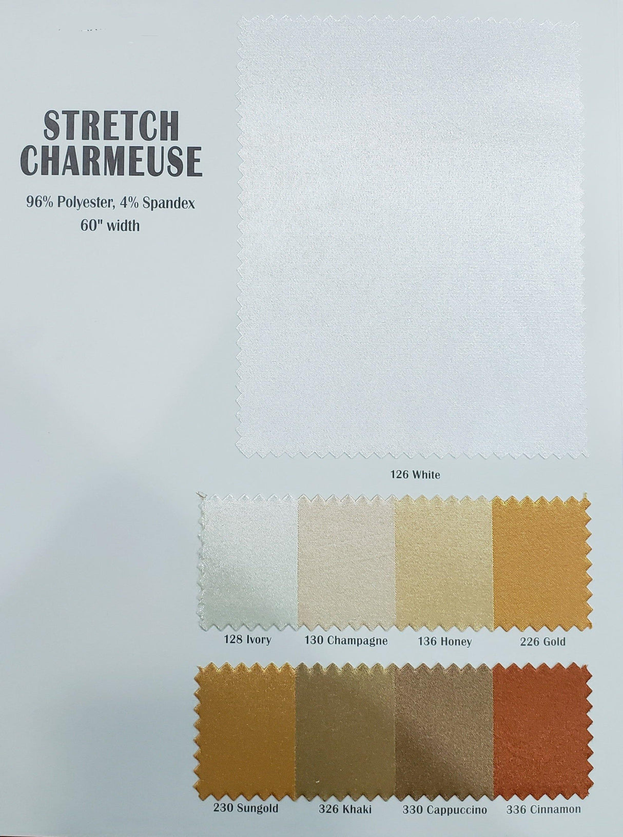 Stretch Charmeuse Satin Fabric - 96% Polyester 4% Spandex, Solid, 58/60" Width (Yards, Bolts, Sample Swatches)