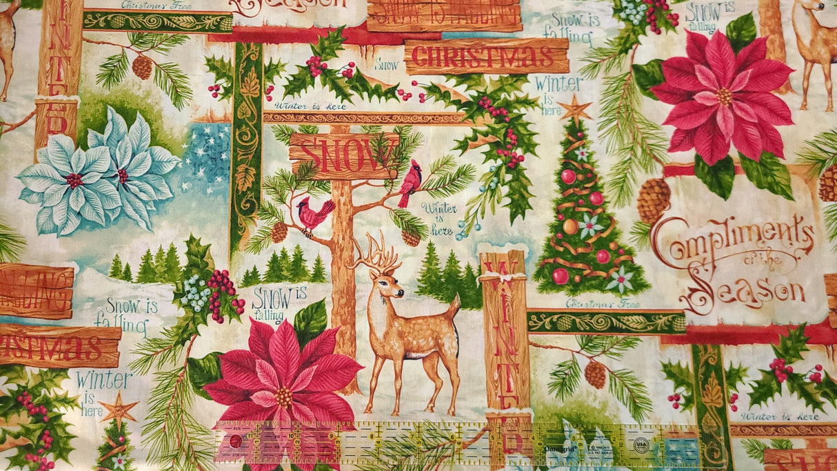 Quilting Cotton Compliments of the Season Christmas Fabric