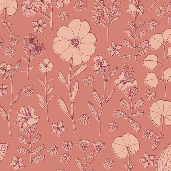 Cotton Print Coral Prairie Flower Fabric 44/45"