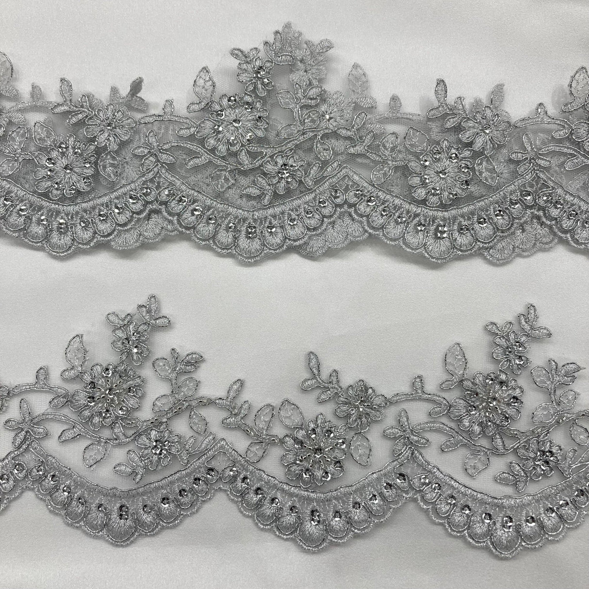 Embroidered Floral Beaded Lace Trim