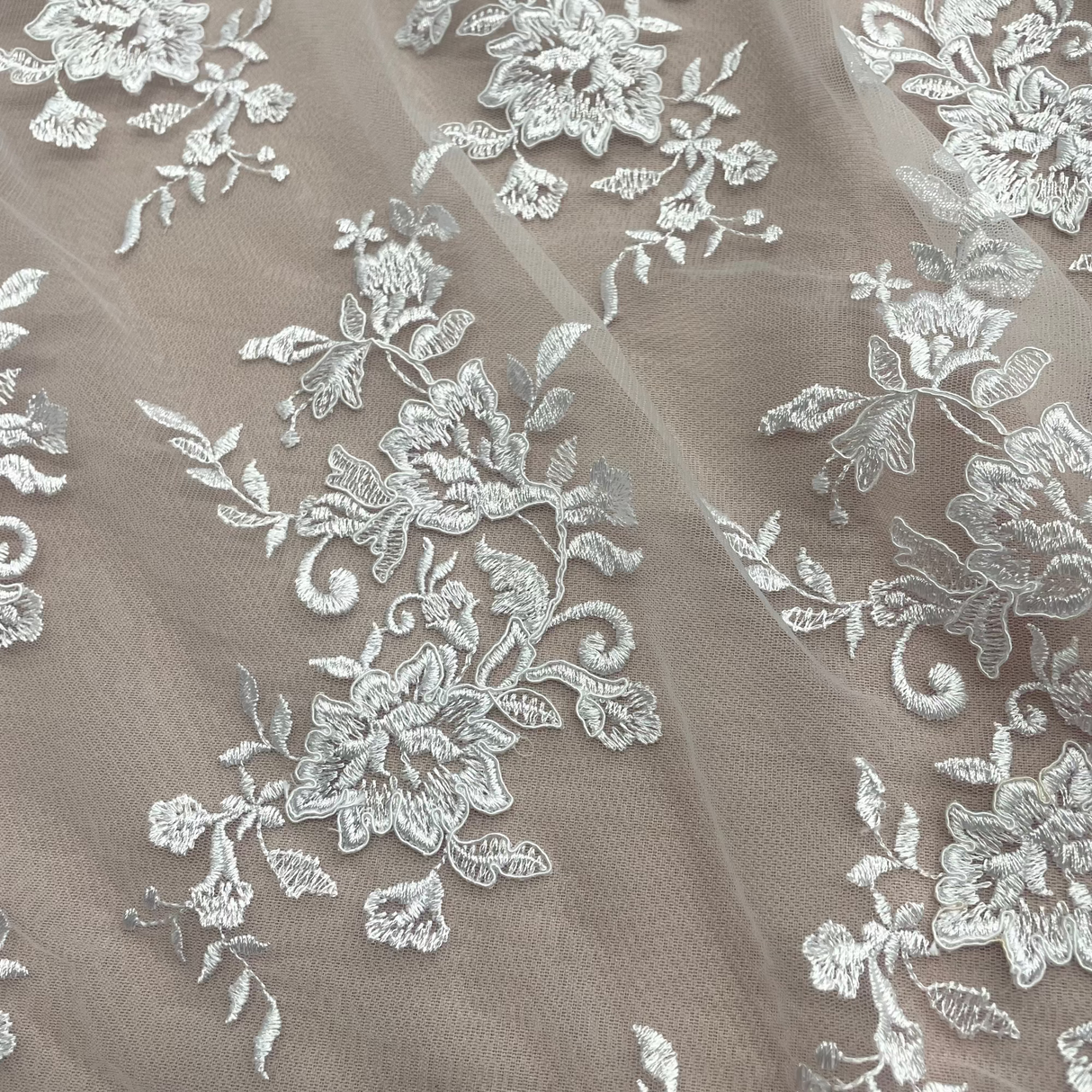 Corded Floral Lace Fabric Ivory