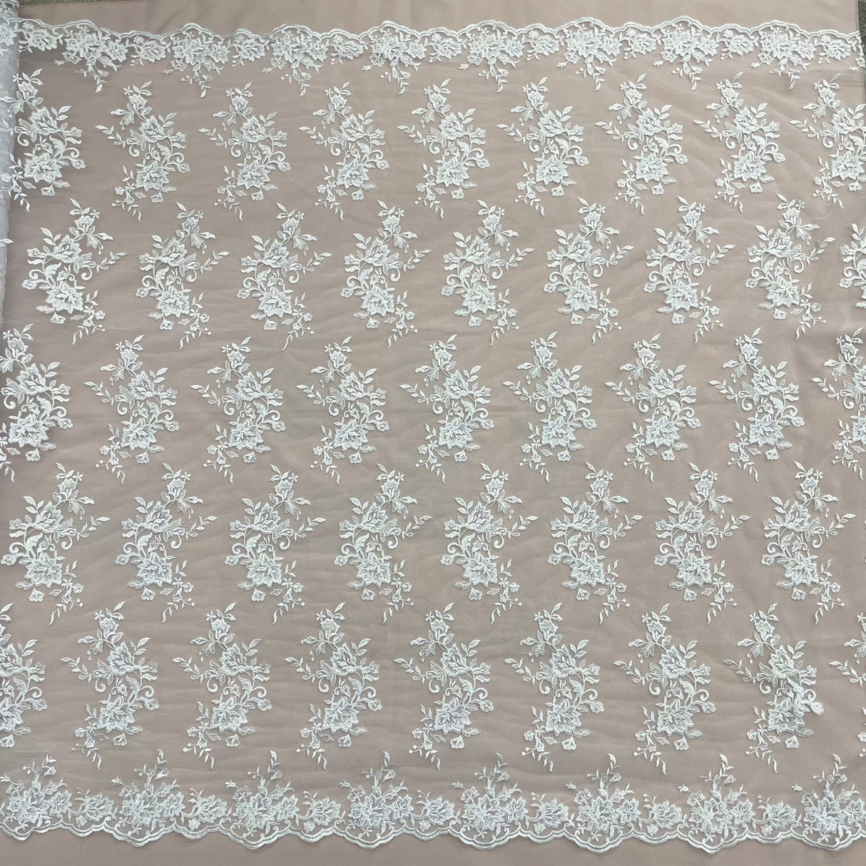 Corded Floral Lace Fabric Ivory