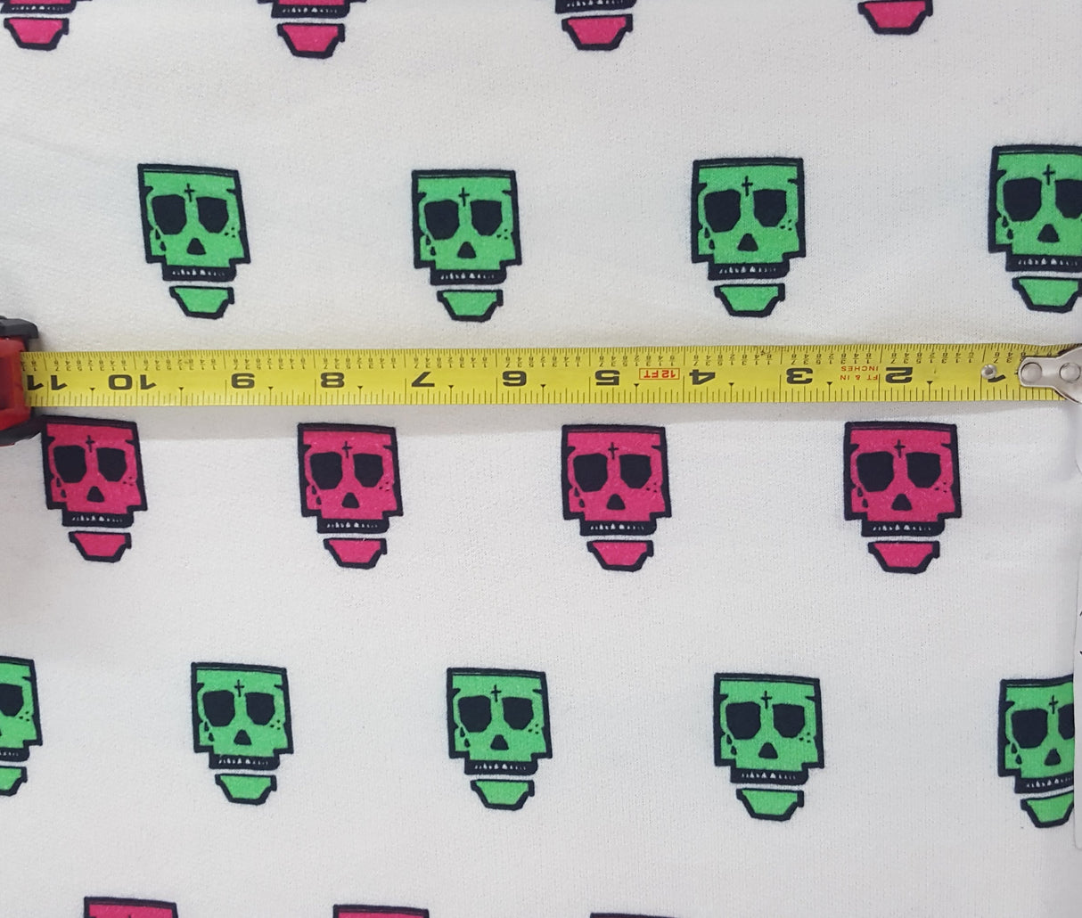 Printed Cotton French Terry Knit Green Pink Skulls