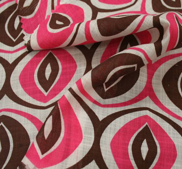 1 Yard Cotton Voile Fabric Print Pink Brown 56/58" Width Lightweight Apparel Fabric