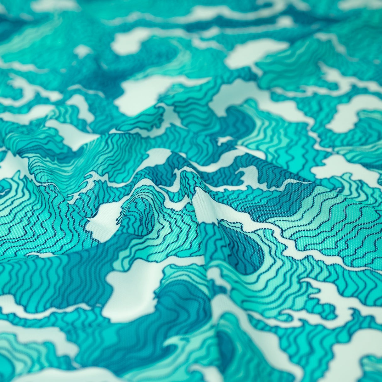 Printed Power Mesh Crazy Waves Green/Blue