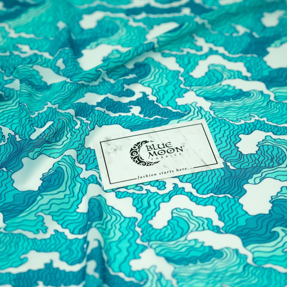 Printed Power Mesh Crazy Waves Green/Blue