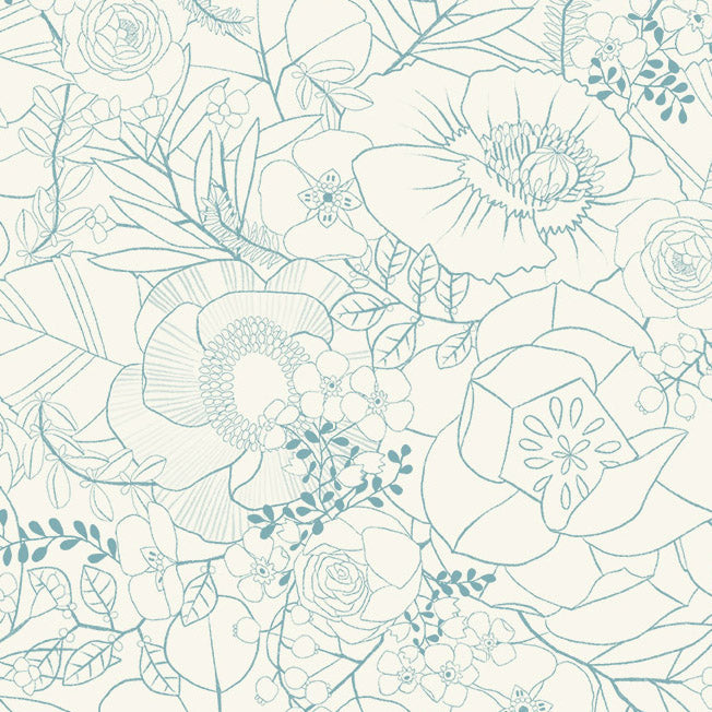 Cotton Floral Sketch Fabric 44/45" Cream