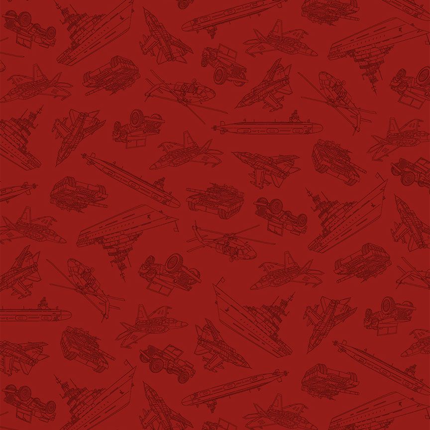 Cotton Print Crimson Military Convoy Fabric 44/45"