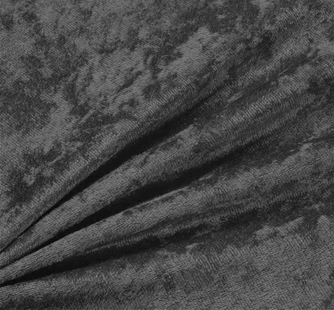 Crushed Panne Velour Polyester Fabric - Charcoal, Crushed Finish, 58/60" Width