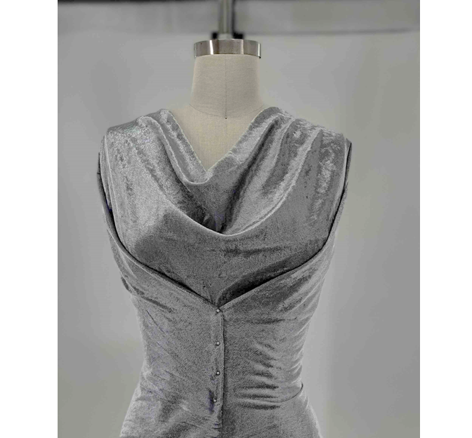 Crushed Panne Velour Polyester Fabric - Gray, 58/60" Width