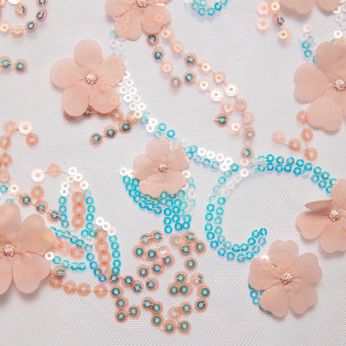 1 Yard Tulle Lace Fabric Embroidered with Applique and Incredible 3D Floral Pattern, 52" Wide