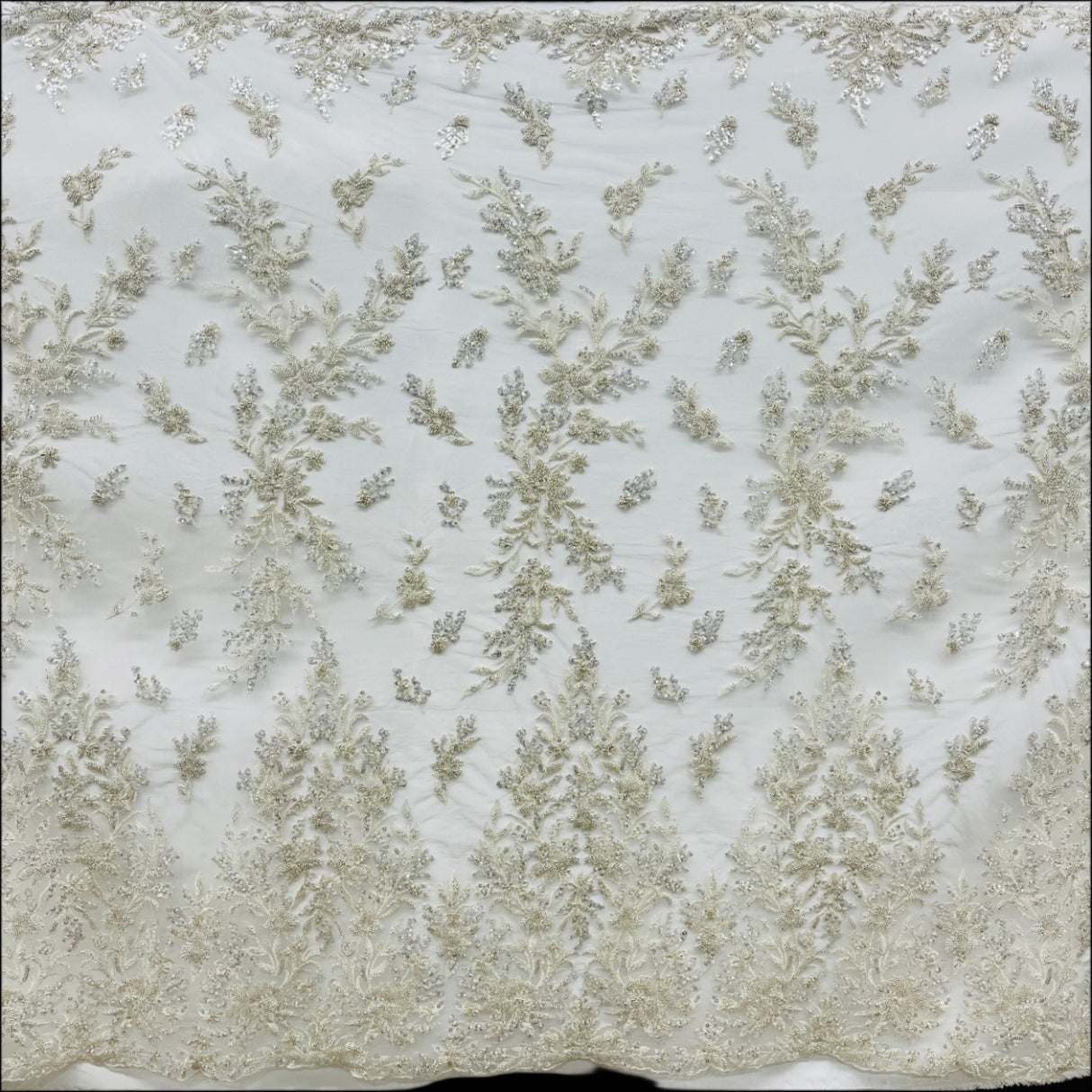 Beaded Lace Fabric on Polyester Net Mesh