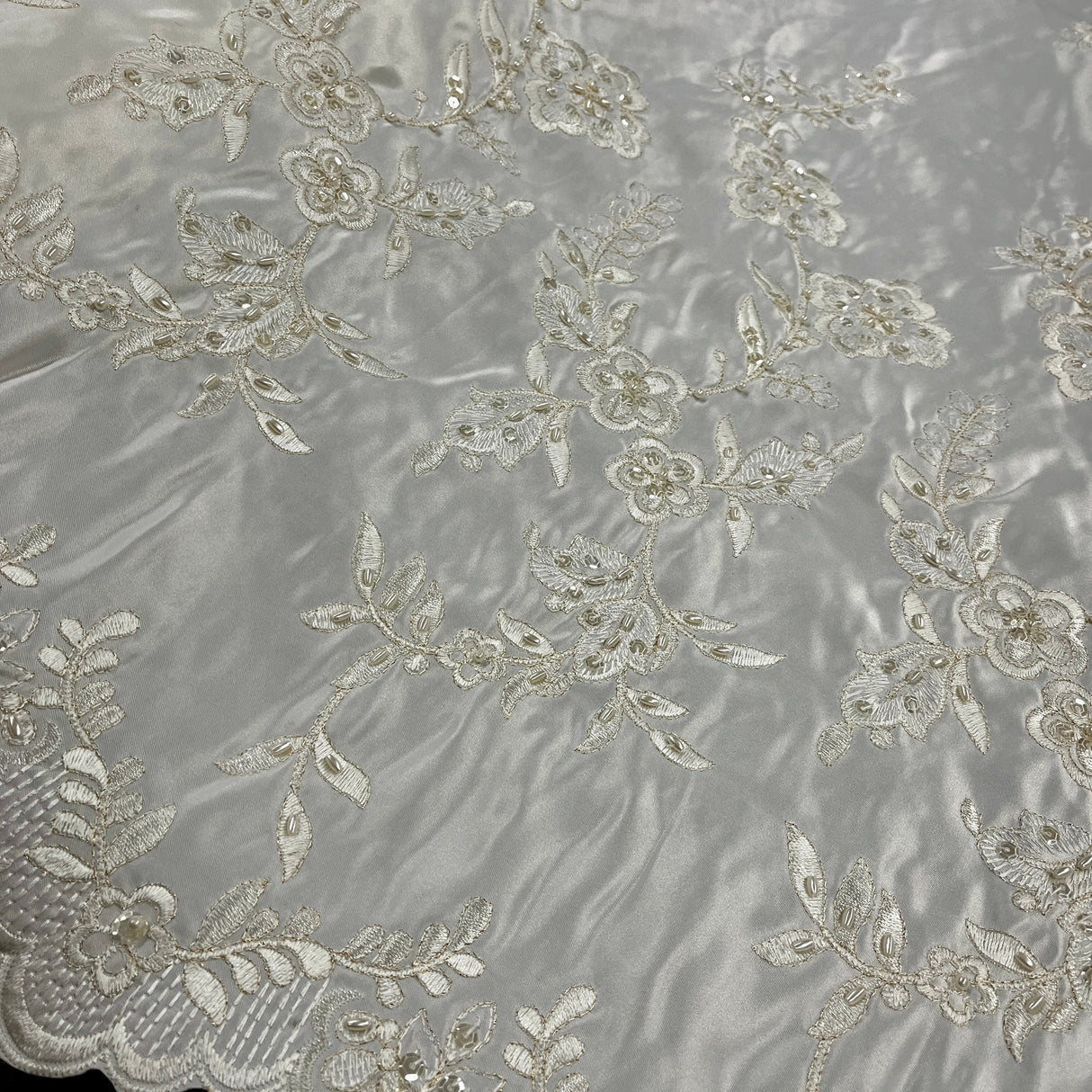 Beaded Bridal Lace Fabric on Satin