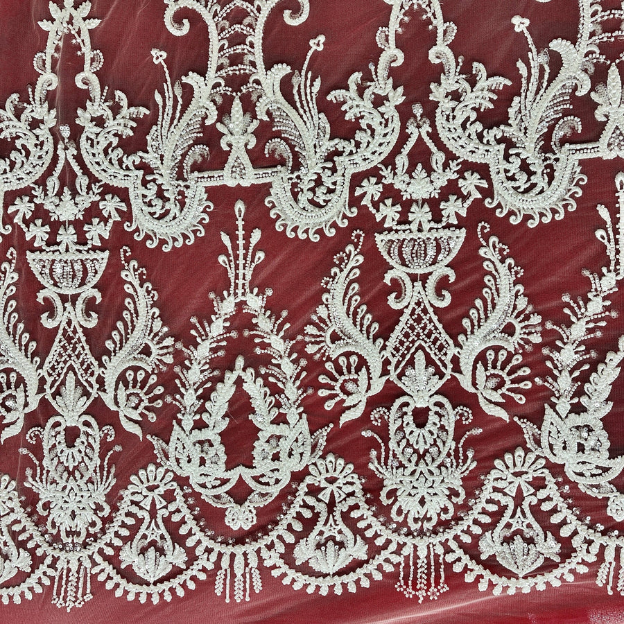 1 Yard Elegant Beaded Lace Fabric Embroidered on Polyester Net Mesh