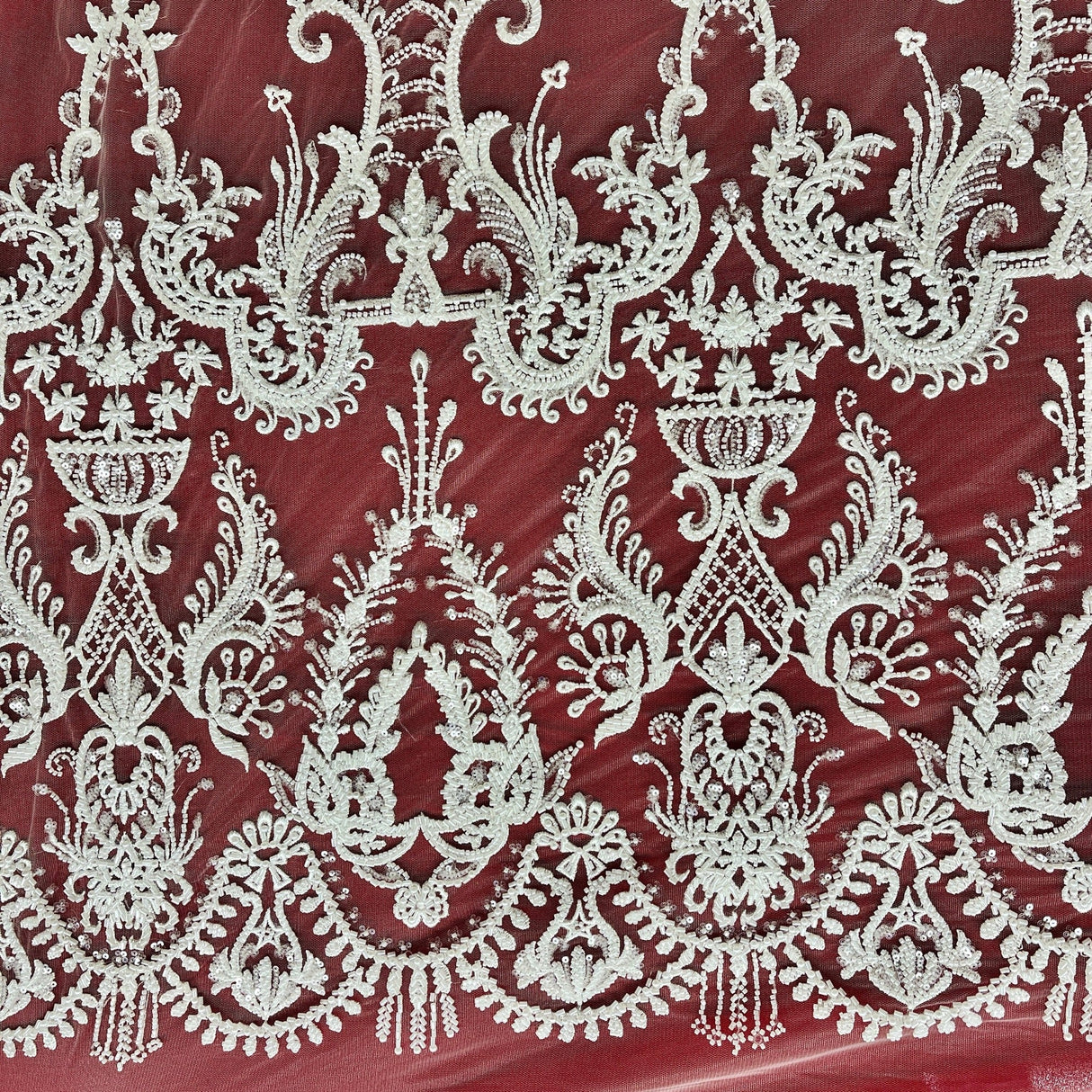 Beaded Embroidered Lace Mesh Fabric