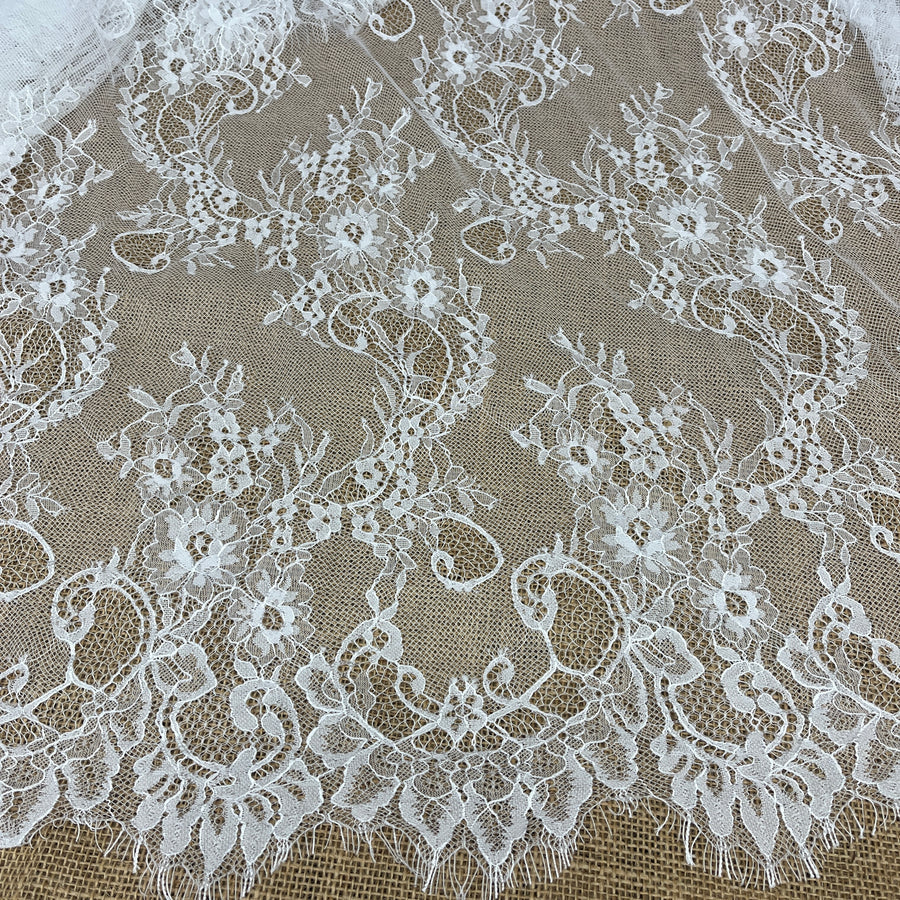 3 Yards Chantilly Embroidered Lace Fabric with Eyelash Scallop