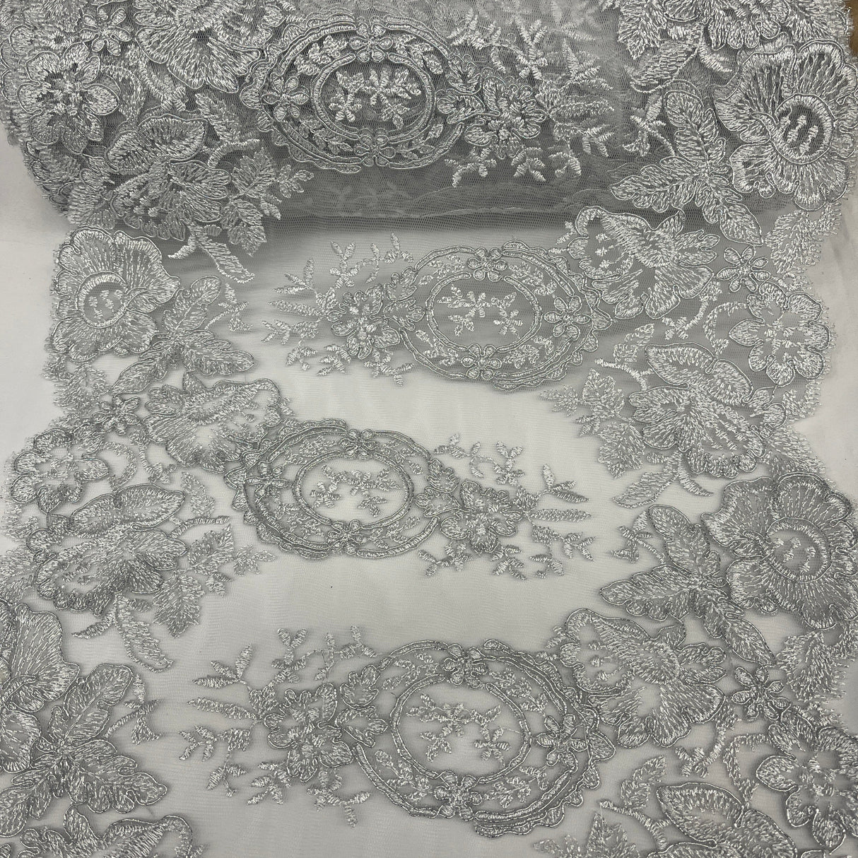 Corded Embroidered Lace Trim 12.5" Wide