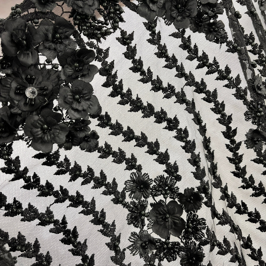 1 Yard Beaded 3D Floral Lace Fabric Embroidered on 100% Polyester Net Mesh | Lace USA - GD-363 - Ivory - 48" Width