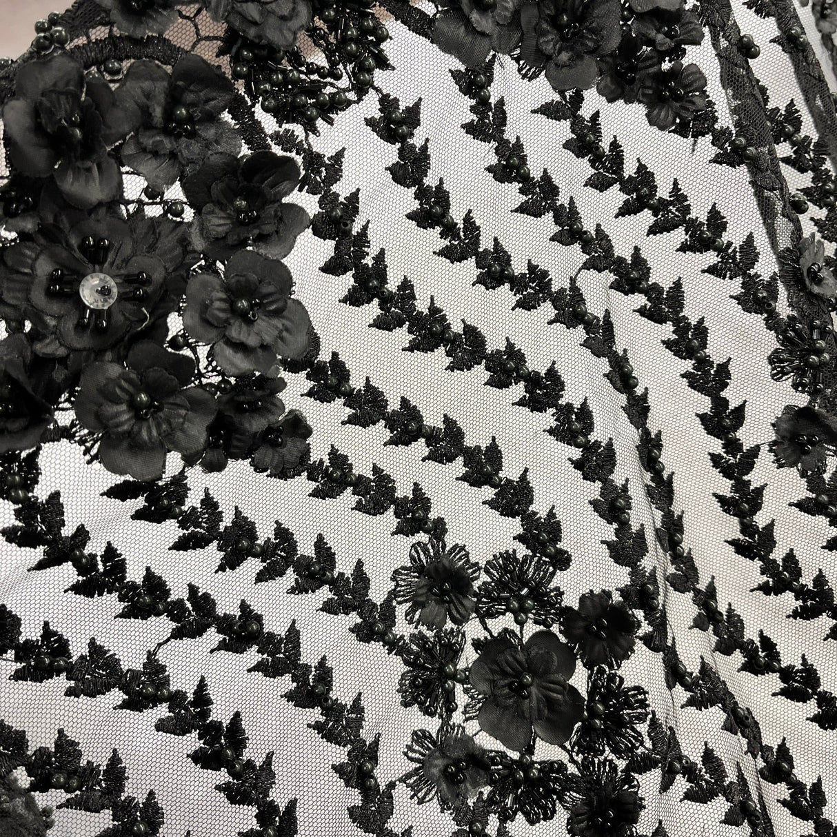 Beaded 3D Floral Lace Mesh