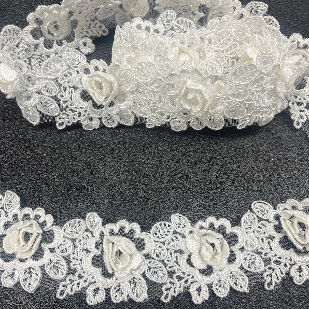 3D Floral Lace Trimming Embroidered Net Mesh 2" Wide